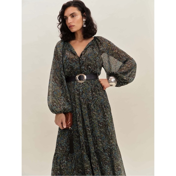 NWT Reformation Becca Dress - Brown Green Paisley Maxi Dress w/ Slip Liner sz S - Picture 13 of 16